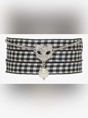 Miu Miu Silver Cat Pearl Charm Bracelet